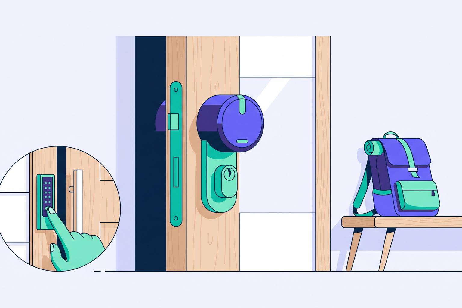 Smart lock fitted over the cylinder and a keypad beside the door