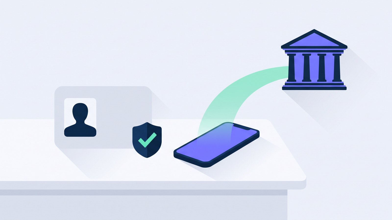 An identity document and a shield with a checkmark beside a phone sending data to an authority