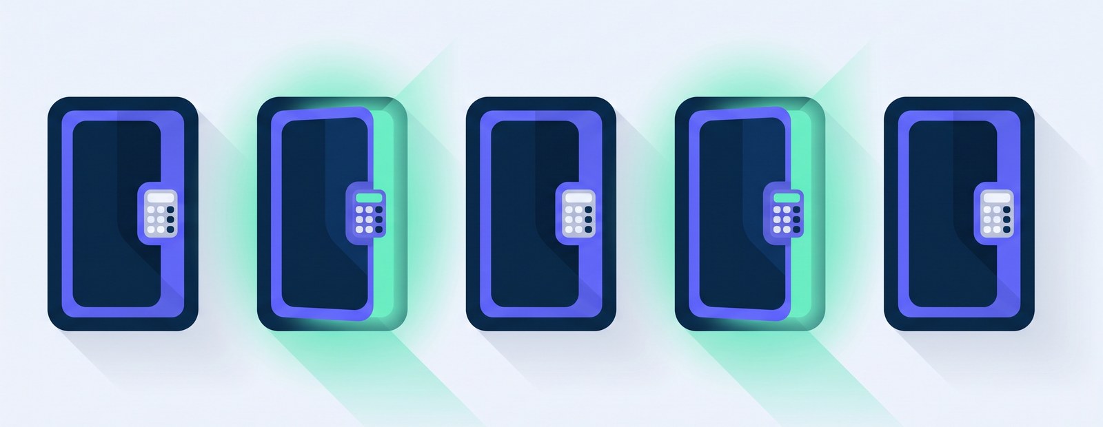 Una fila de puertas con teclado, unas activas y otras no