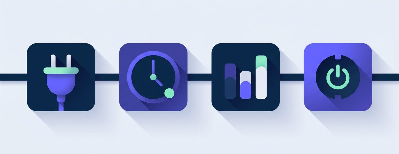 Quatre éléments : prise, horloge, graphique de consommation, prise active